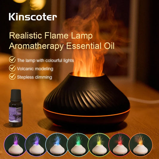 Diffuseur d'arôme volcanique KINSCOTER – lampe à huiles essentielles 130ml, humidificateur d'air portable USB avec effet flamme colorée et veilleuse.