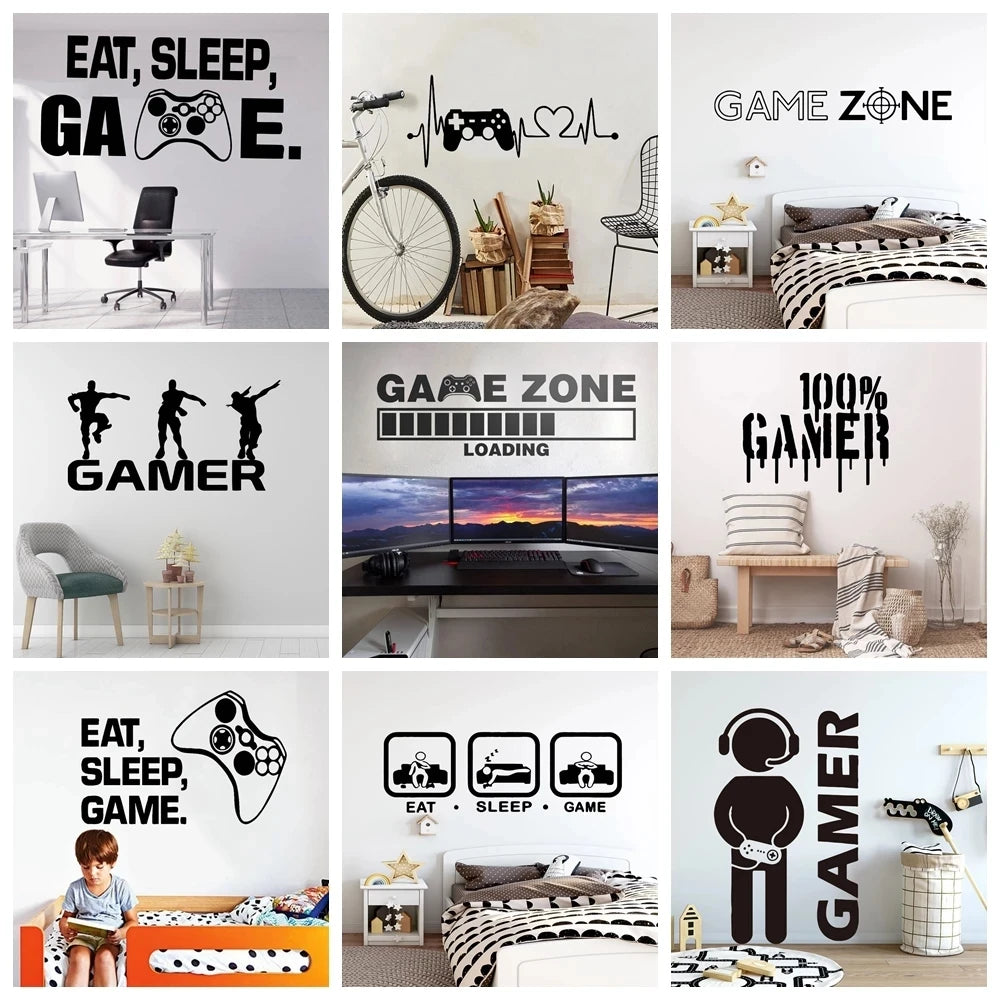 Autocollant mural Gamer gravé en vinyle – papier peint mural pour la décoration de chambre d'enfants et de garçons, décalcomanies, affiche de jeu PS4 et autocollants pour porte.