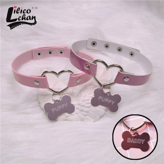 Collier pour chien, style "Daddy & Puppy" – design cœur rose pêche, accessoire de mode mignon.