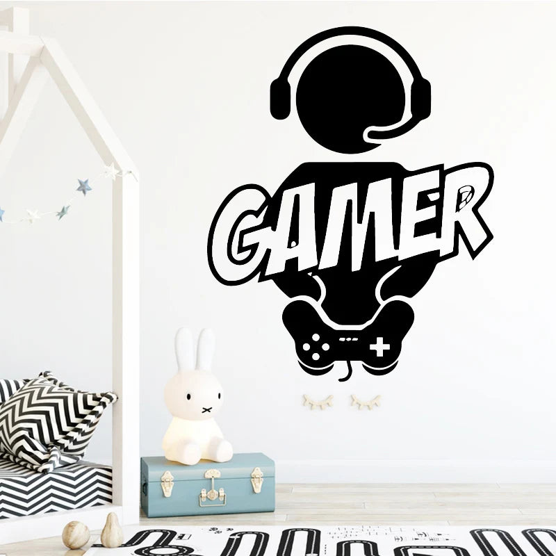 Autocollant mural Gamer gravé en vinyle – papier peint mural pour la décoration de chambre d'enfants et de garçons, décalcomanies, affiche de jeu PS4 et autocollants pour porte.