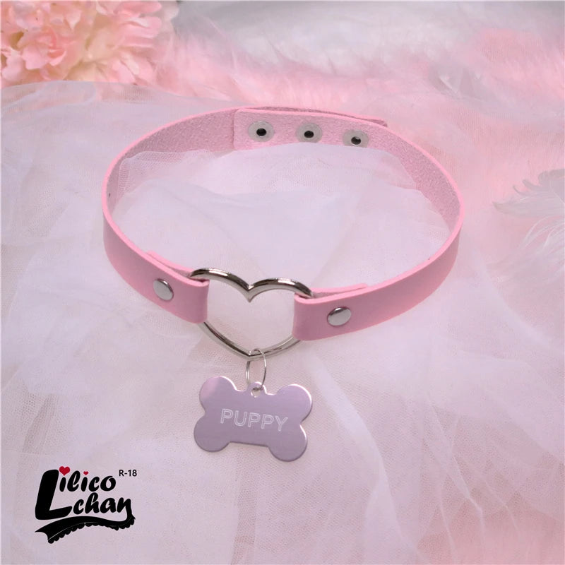 Collier pour chien, style "Daddy & Puppy" – design cœur rose pêche, accessoire de mode mignon.