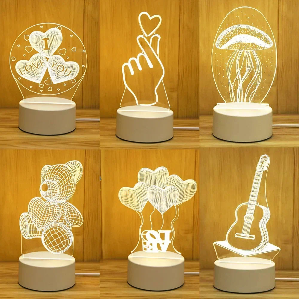 Lampe LED 3D "Romantic Love" pour la maison – veilleuse pour enfants, décoration de mariage, anniversaire, fête de la Saint-Valentin et lampe de chevet.