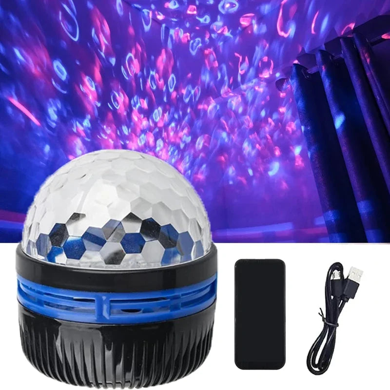 Projecteur d'étoiles Aurora LED USB – veilleuse nocturne à rotation 360°, avec télécommande, effet de vague océan et lumière boréale, pour chambre, fête et KTV.