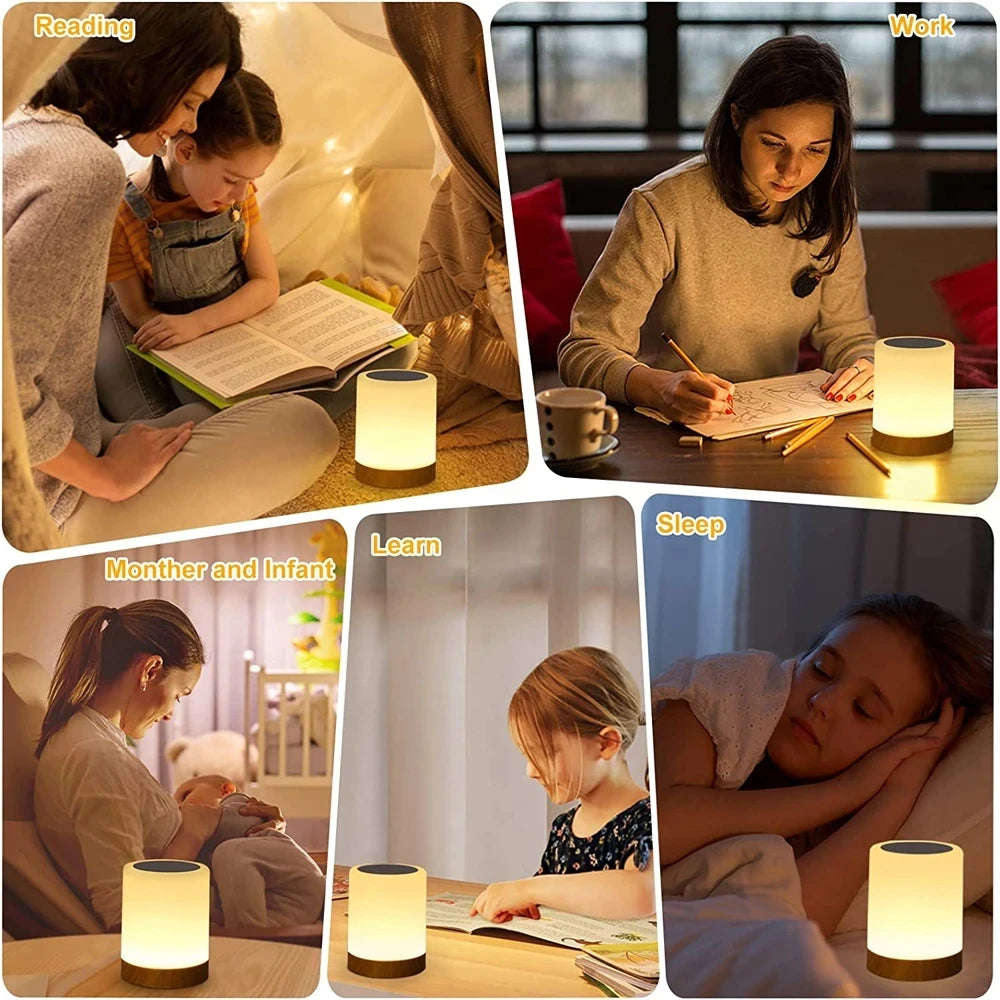 Lampe de Chevet Tactile | Veilleuse de Chambre | Lampe de Bureau à Intensité Réglable | Télécommande | 13 Couleurs Changeantes | Arrêt Minuté | Recharge USB