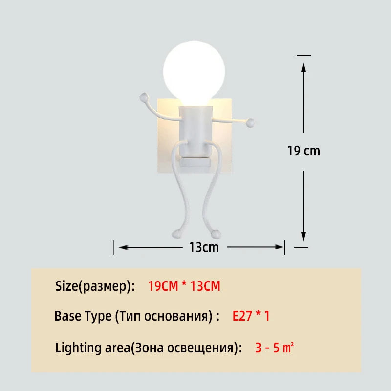 Applique murale rétro américaine Nodic – lampe murale créative en fer et métal de petite taille, avec design simple de robot cartoon, décoration artistique pour chambre et lumière plongeante.