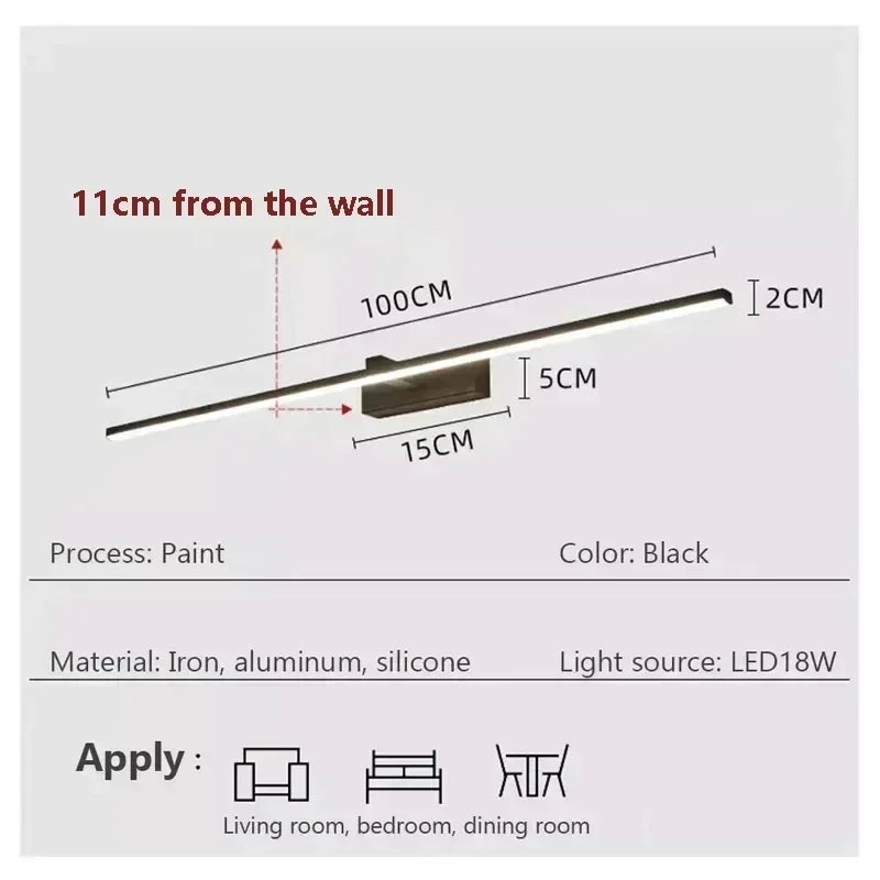 Applique murale LED moderne – éclairage décoratif effet miroir avec bande lumineuse, idéale pour chambre, salle de bain, WC, cuisine et autres espaces intérieurs.