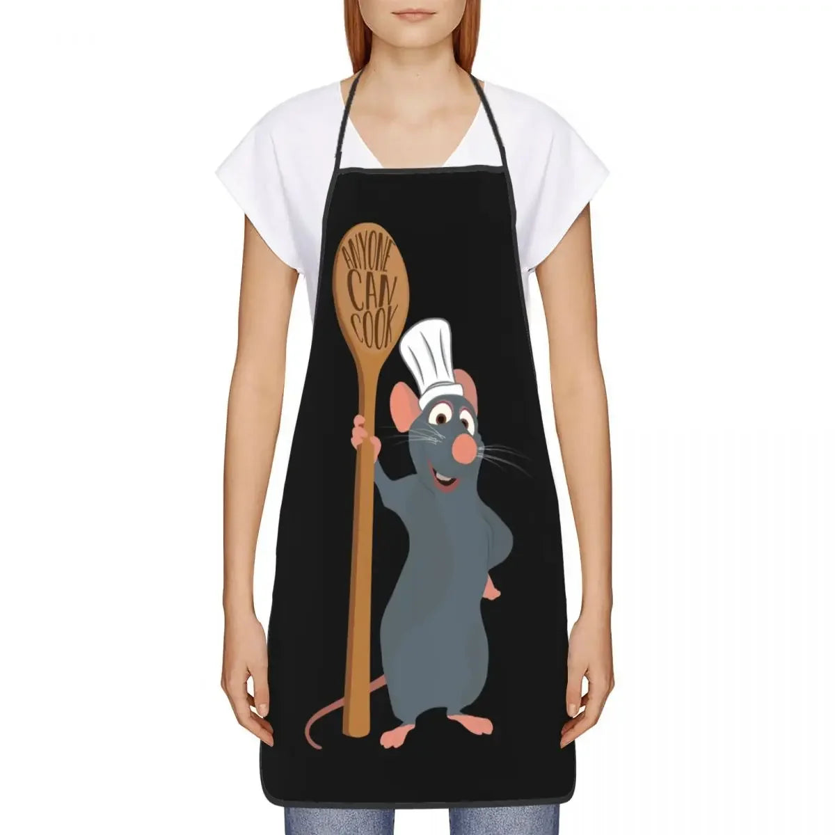 Tablier " Chef Ratatouille " – tablier de chef pour cuisine, cuisson et pâtisserie, convenant aux hommes et aux femmes, avec le slogan "Anyone Can Cook", idéal également pour la peinture.