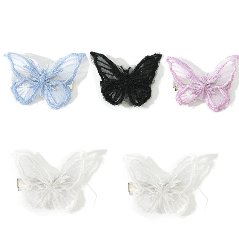 Lot de 5 pinces à cheveux papillon en dentelle blanche – barrettes papillon style coréen, accessoires de coiffure élégants pour femmes et mariages.