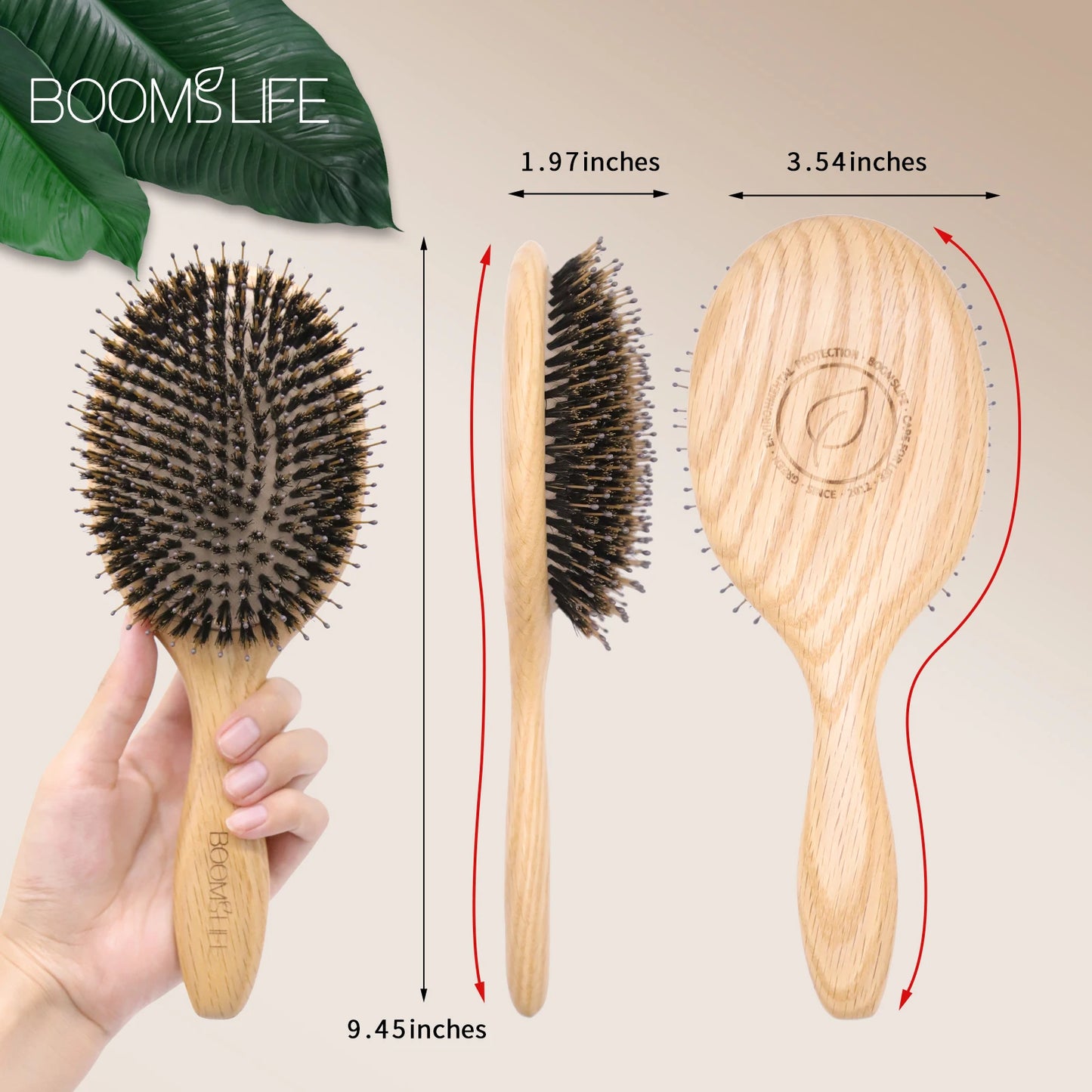 Brosse à cheveux en poils de sanglier – peigne en bois de chêne pour coiffage, massage du cuir chevelu, brosse de salon de beauté et accessoires de barbier.