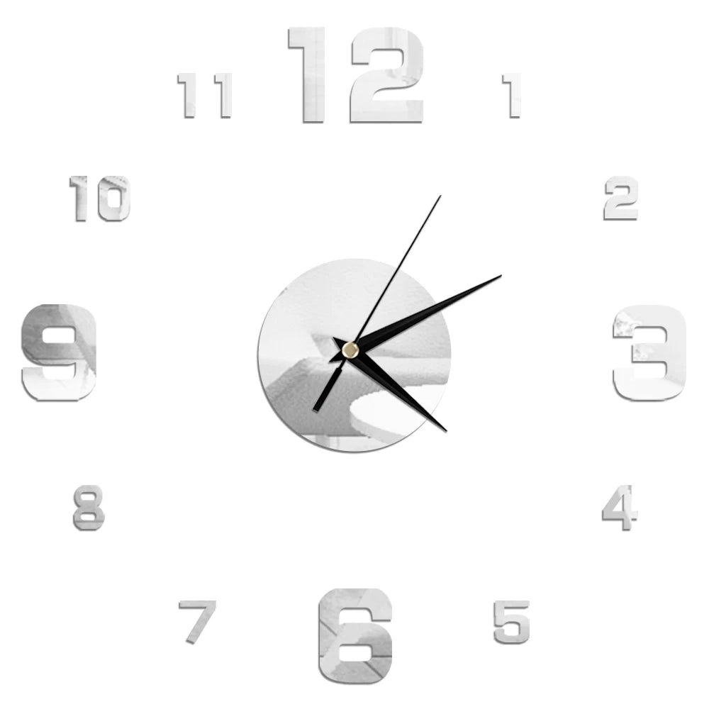 Horloge murale 2D sans cadre – autocollant miroir décoratif, horloge à quartz tendance pour salon, DIY décoration maison.