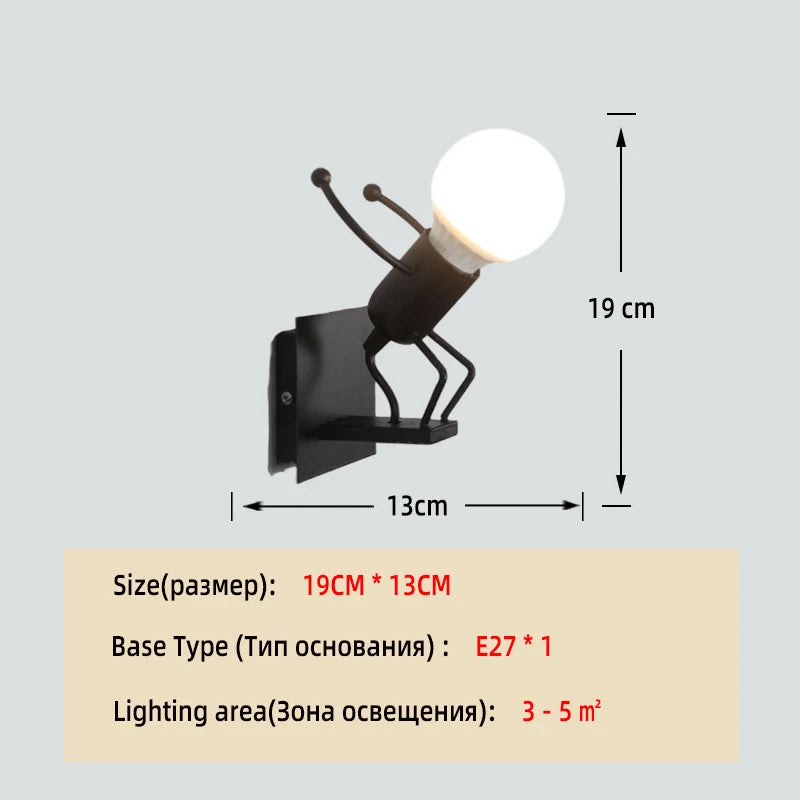 Applique murale rétro américaine Nodic – lampe murale créative en fer et métal de petite taille, avec design simple de robot cartoon, décoration artistique pour chambre et lumière plongeante.