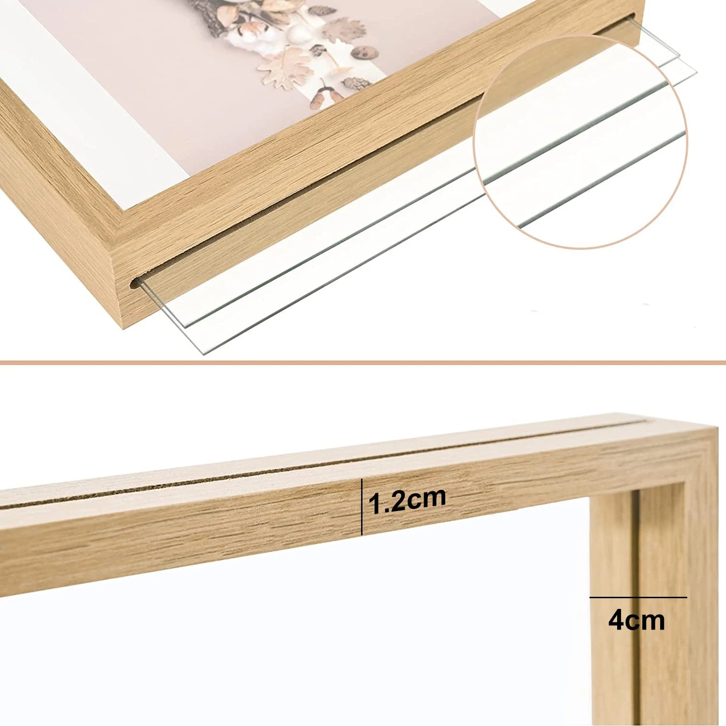 Cadre photo en bois à double face – cadre en verre pressé pour fleurs séchées, spécimens de plantes et herbier, affichage de table.