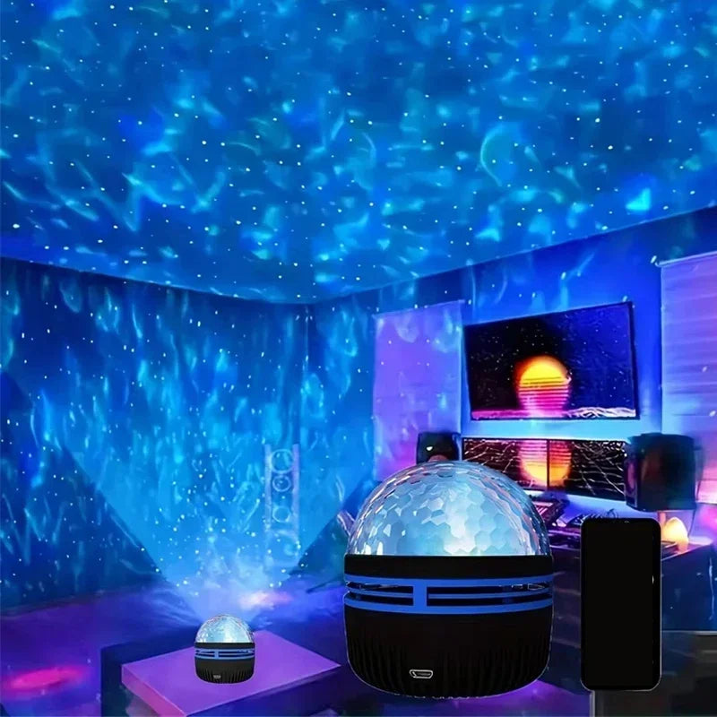 Projecteur d'étoiles Aurora LED USB – veilleuse nocturne à rotation 360°, avec télécommande, effet de vague océan et lumière boréale, pour chambre, fête et KTV.