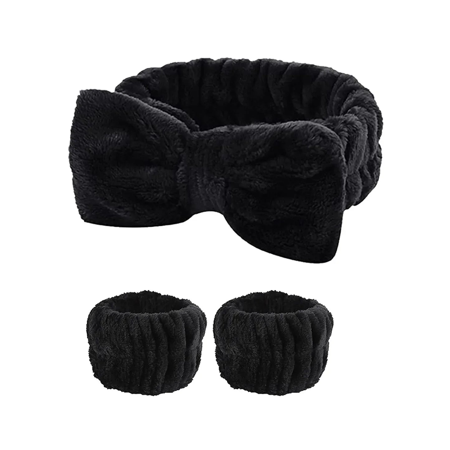 Ensemble de 3 pièces : bandeau et bracelets élastiques avec nœud – serviette douce pour le visage, douche, maquillage, yoga, sport et soins de la peau, accessoires pour femmes.