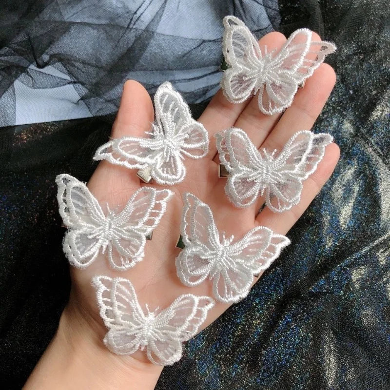 Lot de 5 pinces à cheveux papillon en dentelle blanche – barrettes papillon style coréen, accessoires de coiffure élégants pour femmes et mariages.