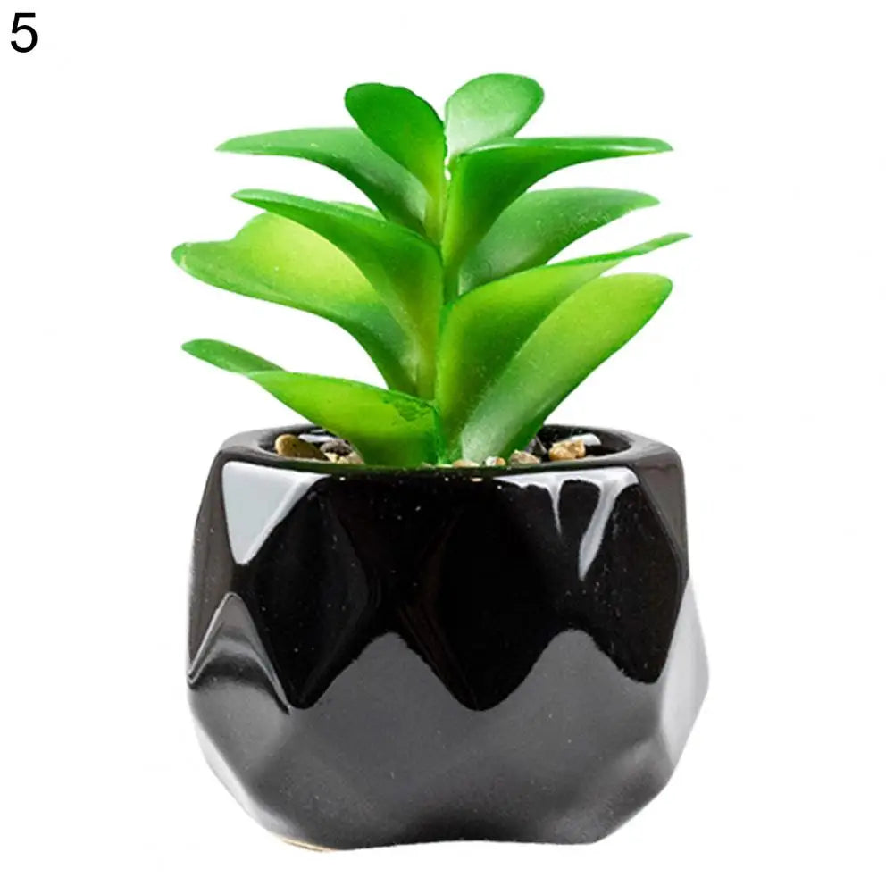 ensemble de plantes succulentes artificielles vertes en pot de céramique noire, bonsaï factice avec vase, décoration pour maison et balcon.