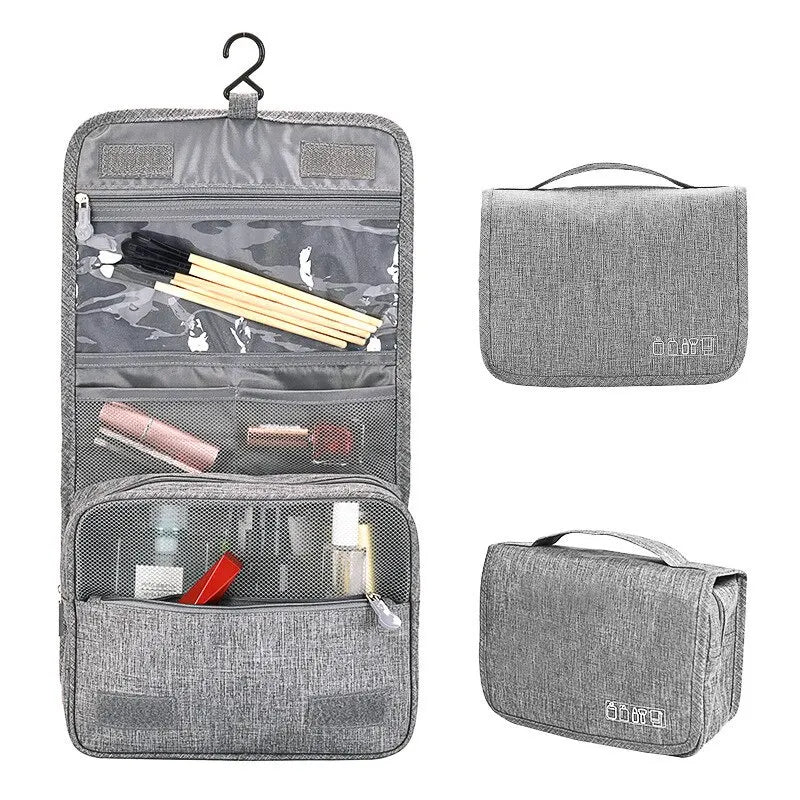 Trousse de toilette pliable – sac de rangement suspendu pour salle de bain, maquillage et voyage.