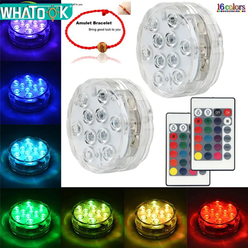 Lampe LED submersible 16 couleurs avec 10 LED – éclairage RGB avec télécommande, pour piscine, décoration sous-marine, fêtes du Nouvel An, jardin, vase et aquarium.