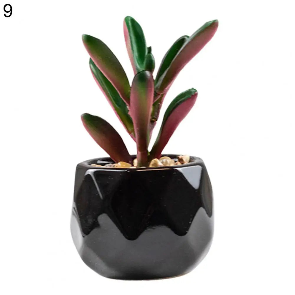 ensemble de plantes succulentes artificielles vertes en pot de céramique noire, bonsaï factice avec vase, décoration pour maison et balcon.