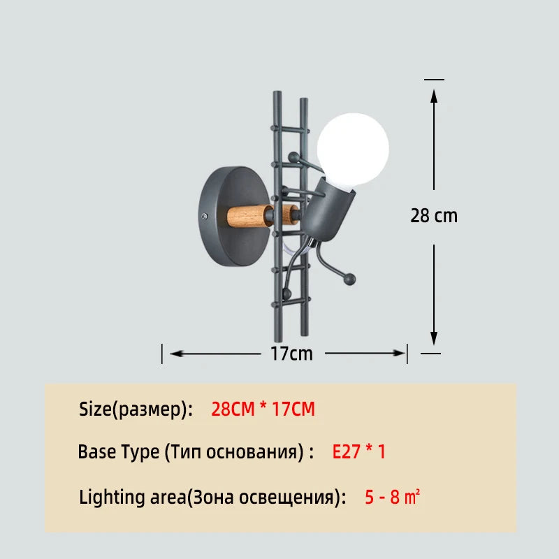 Applique murale rétro américaine Nodic – lampe murale créative en fer et métal de petite taille, avec design simple de robot cartoon, décoration artistique pour chambre et lumière plongeante.