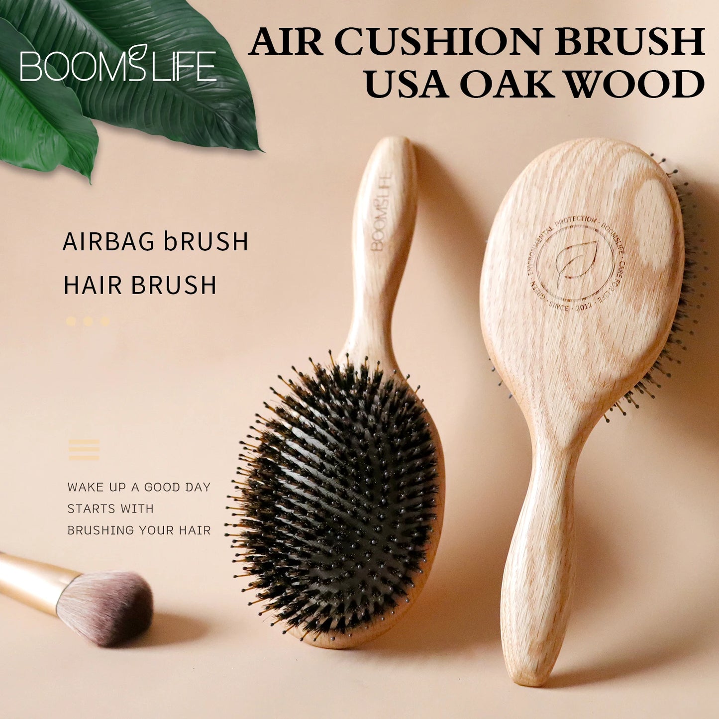 Brosse à cheveux en poils de sanglier – peigne en bois de chêne pour coiffage, massage du cuir chevelu, brosse de salon de beauté et accessoires de barbier.