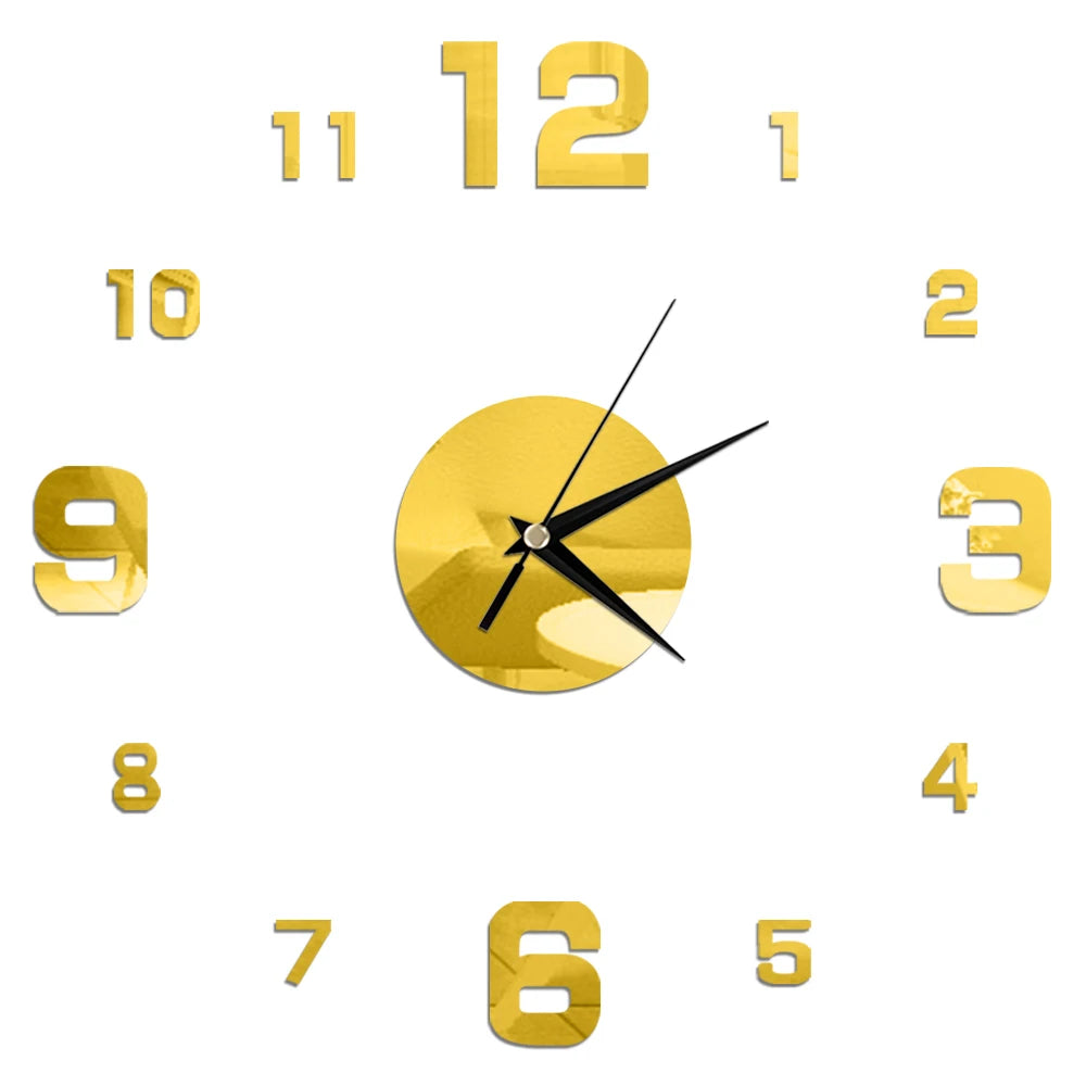 Horloge murale 2D sans cadre – autocollant miroir décoratif, horloge à quartz tendance pour salon, DIY décoration maison.