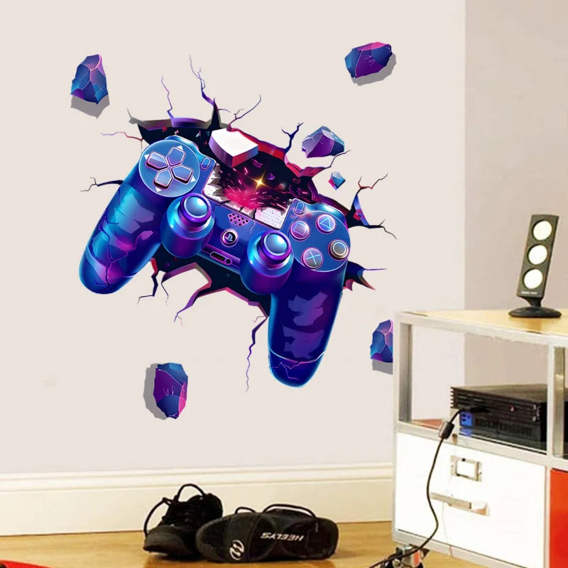 Autocollants muraux GAMER créatifs pour chambre de garçons, salle de jeux et zone gaming – décoration murale, papier peint et décalcomanies en forme de manette de jeu.