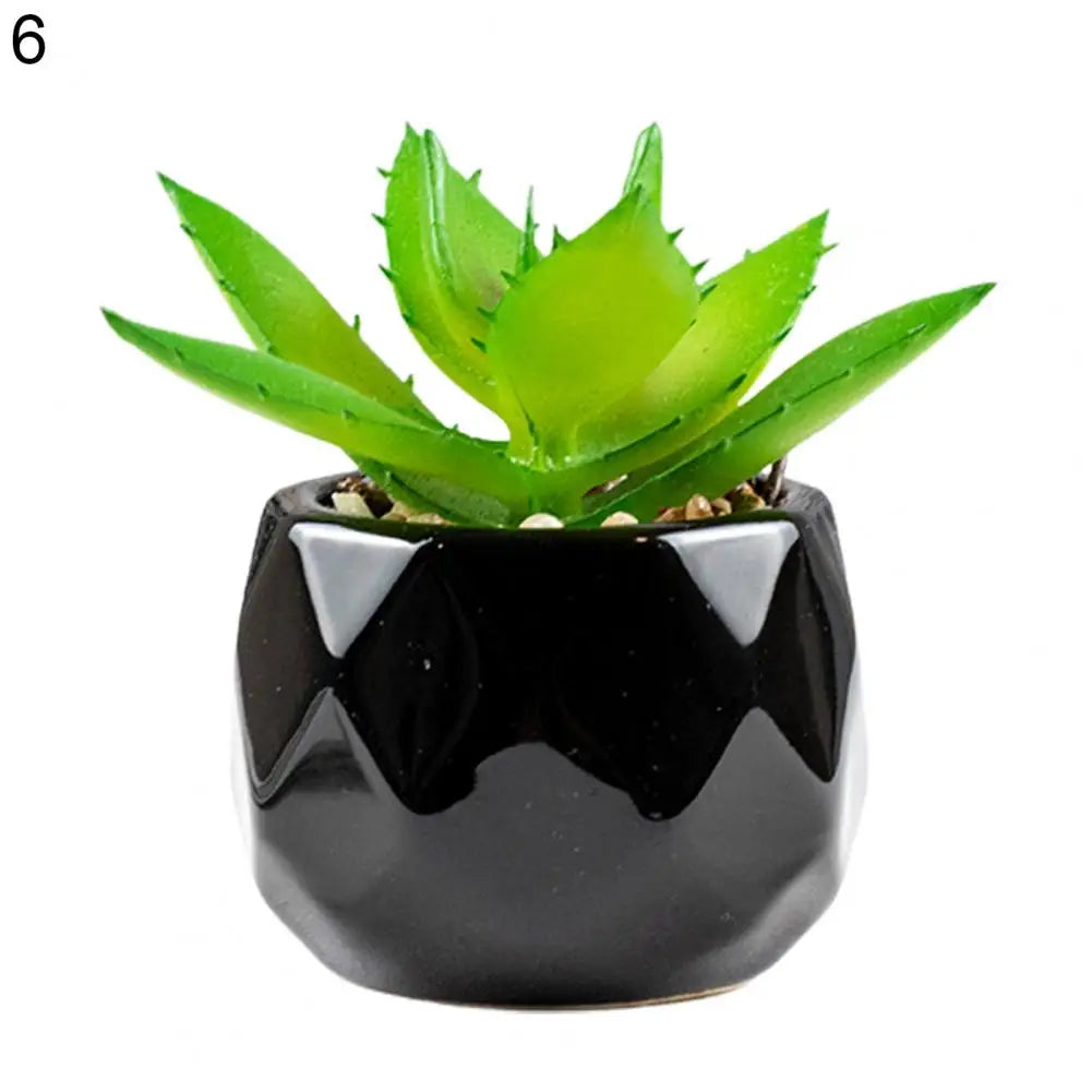 ensemble de plantes succulentes artificielles vertes en pot de céramique noire, bonsaï factice avec vase, décoration pour maison et balcon.