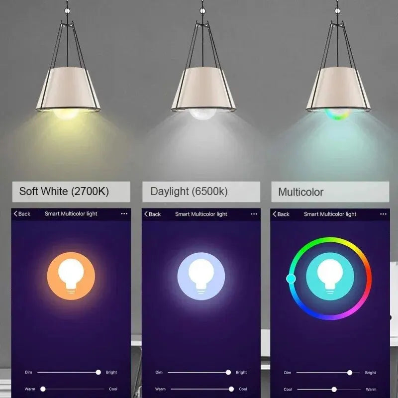 Ampoule LED intelligente 15W E27 Tuya – contrôle via l'application Smart Life, RGB dimmable, compatible avec la maison et la chambre, AC 85-265V.