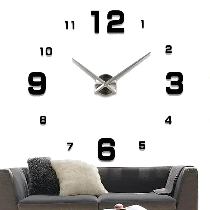 Grande horloge murale 3D DIY – horloge à quartz avec autocollants miroir en acrylique, décoration murale pour maison, salon et bureau, horloge suspendue.