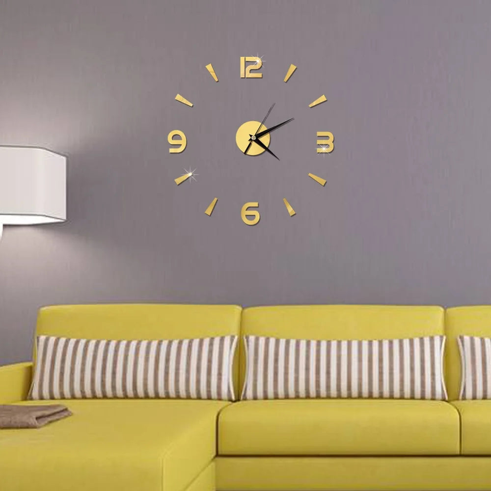 Horloge murale 2D sans cadre – autocollant miroir décoratif, horloge à quartz tendance pour salon, DIY décoration maison.