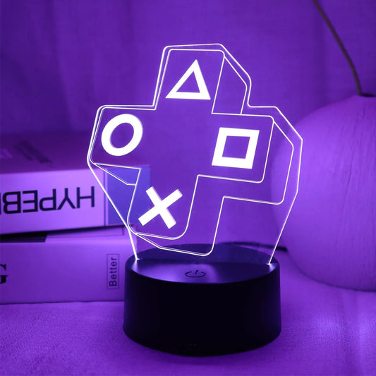 1PC Veilleuse 3D Bouton Croix Gaming - Expérience de Jeu  Lampe LED Tactile Multicolore | Décoration de Chambre | Lumière d'Ambiance