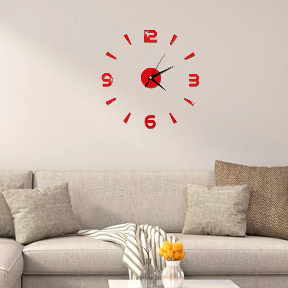 Horloge murale 2D sans cadre – autocollant miroir décoratif, horloge à quartz tendance pour salon, DIY décoration maison.