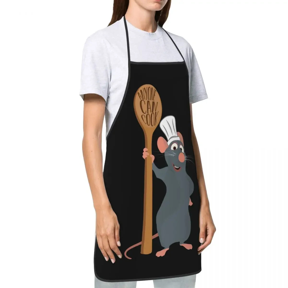 Tablier " Chef Ratatouille " – tablier de chef pour cuisine, cuisson et pâtisserie, convenant aux hommes et aux femmes, avec le slogan "Anyone Can Cook", idéal également pour la peinture.