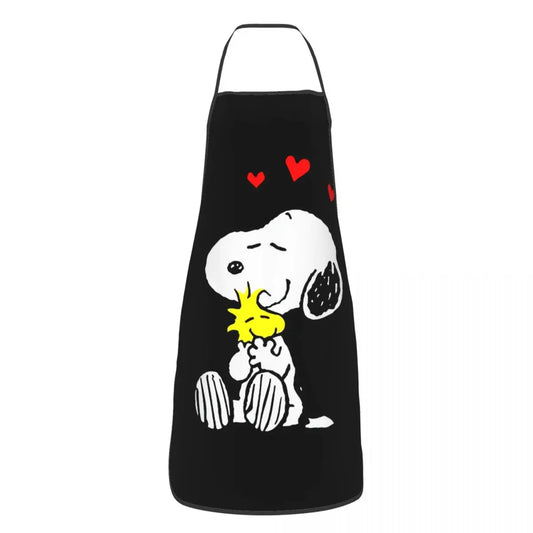 Tablier personnalisé "Snoopy Woodstock Love" pour femmes, hommes et unisexe – bavette à motif de chien beagle, idéal pour la cuisine, la pâtisserie et pour les chefs.