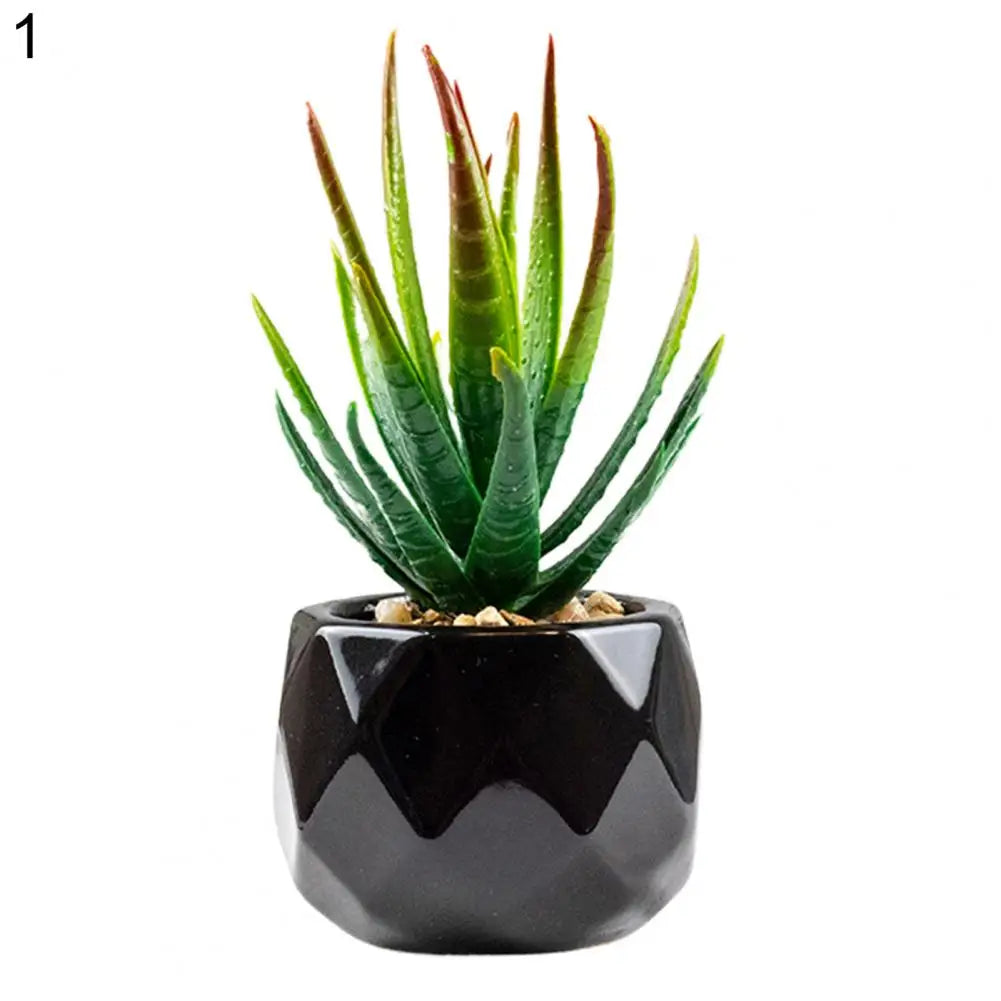 ensemble de plantes succulentes artificielles vertes en pot de céramique noire, bonsaï factice avec vase, décoration pour maison et balcon.