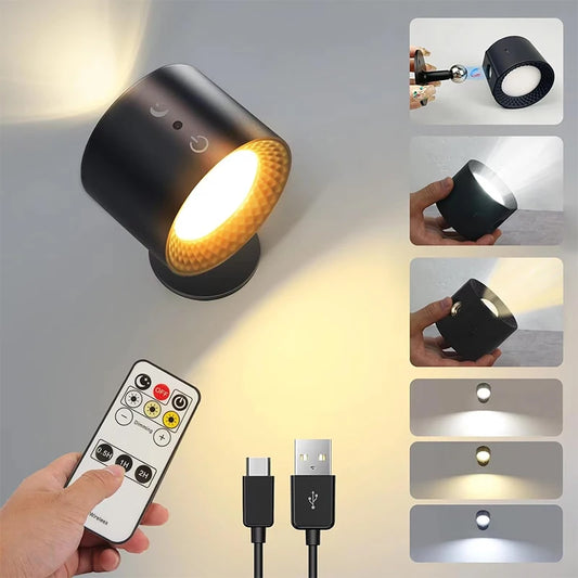 Applique murale LED à double tête avec contrôle tactile et télécommande, rotation à 360° – rechargeable par USB, sans fil et portable, idéale comme veilleuse ou lampe de lecture pour chambre.