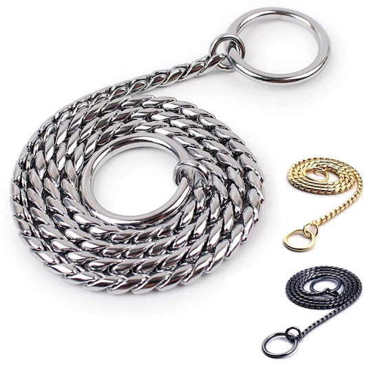 Collier chaîne pour chien en or, noir ou argent – collier d'étranglement pour dressage, style serpent avec maillons épais en cuivre plaqué, idéal pour concours canins.