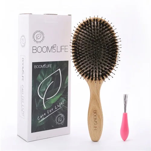 Brosse à cheveux en poils de sanglier – peigne en bois de chêne pour coiffage, massage du cuir chevelu, brosse de salon de beauté et accessoires de barbier.