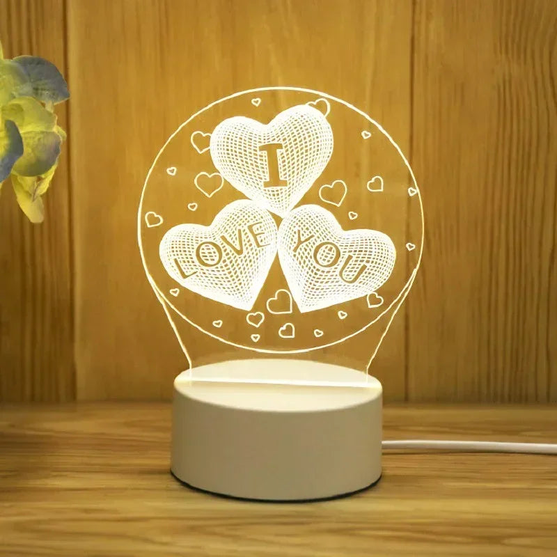 Lampe LED 3D "Romantic Love" pour la maison – veilleuse pour enfants, décoration de mariage, anniversaire, fête de la Saint-Valentin et lampe de chevet.