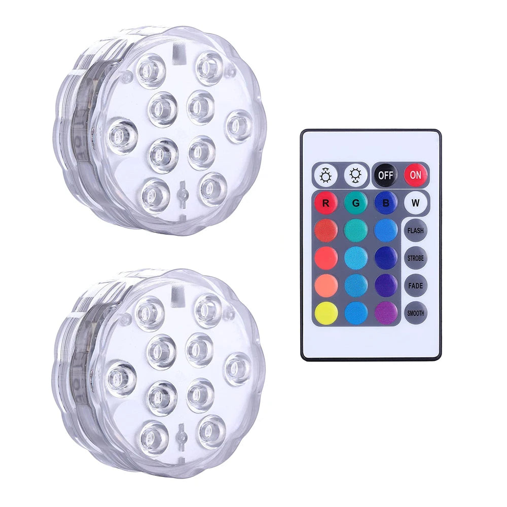 Lampe LED submersible 16 couleurs avec 10 LED – éclairage RGB avec télécommande, pour piscine, décoration sous-marine, fêtes du Nouvel An, jardin, vase et aquarium.