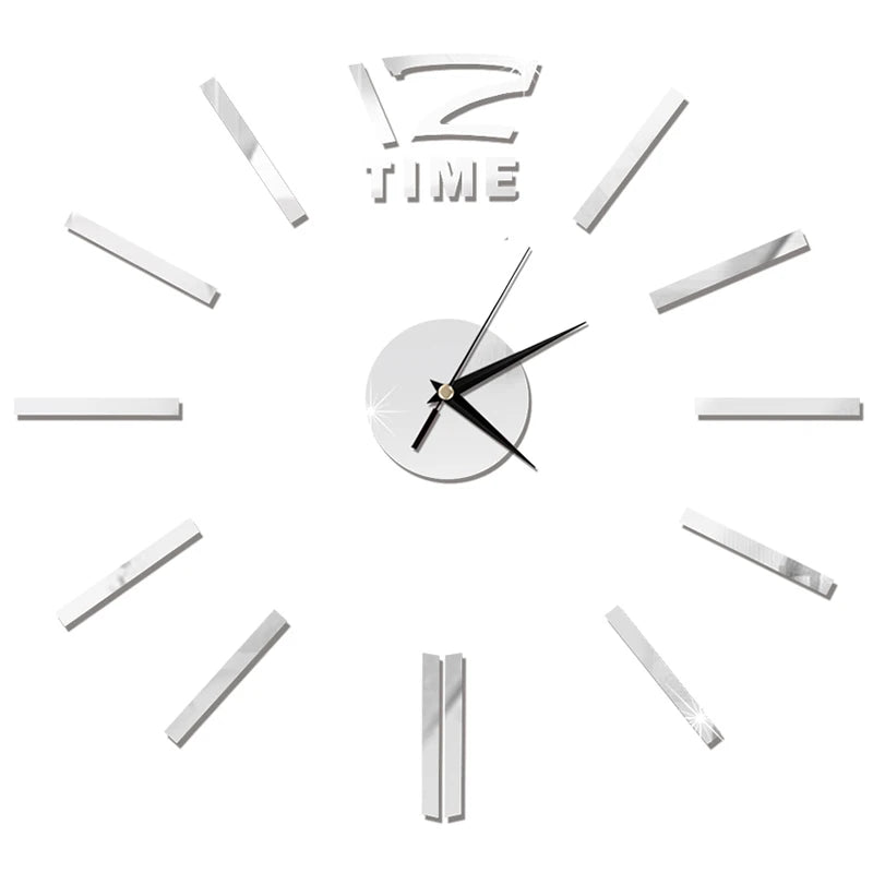 Horloge murale 2D sans cadre – autocollant miroir décoratif, horloge à quartz tendance pour salon, DIY décoration maison.