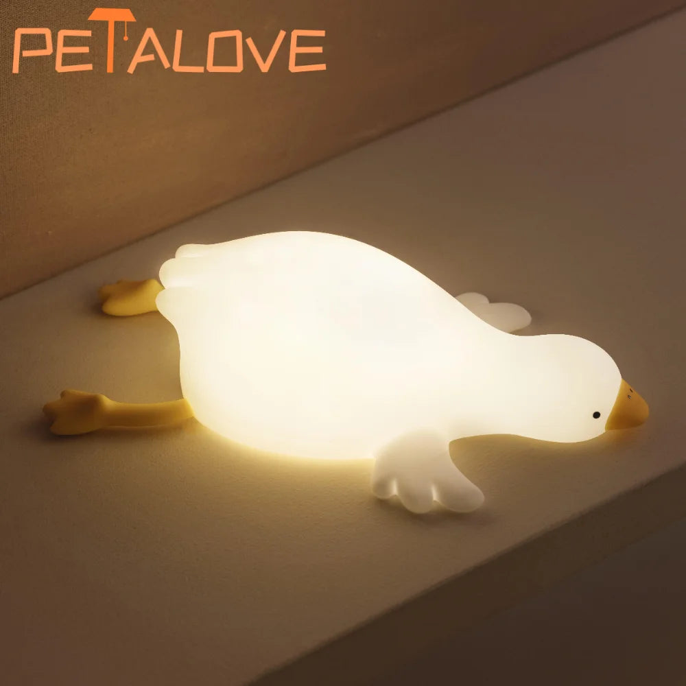 Veilleuse Canard Mignon - Compagnon de Sommeil Grande Oie Tactile - Lampe de Table USB Rechargeable Lampe de Chevet avec Capteur Tactile pour Bébés et Filles