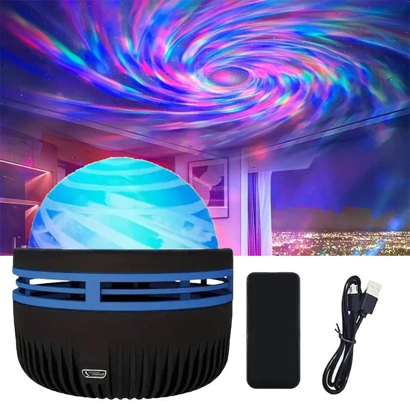 Projecteur d'étoiles Aurora LED USB – veilleuse nocturne à rotation 360°, avec télécommande, effet de vague océan et lumière boréale, pour chambre, fête et KTV.