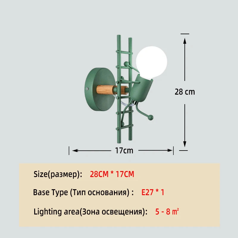 Applique murale rétro américaine Nodic – lampe murale créative en fer et métal de petite taille, avec design simple de robot cartoon, décoration artistique pour chambre et lumière plongeante.