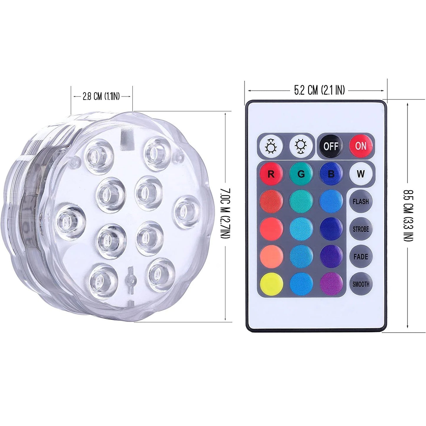 Lampe LED submersible 16 couleurs avec 10 LED – éclairage RGB avec télécommande, pour piscine, décoration sous-marine, fêtes du Nouvel An, jardin, vase et aquarium.