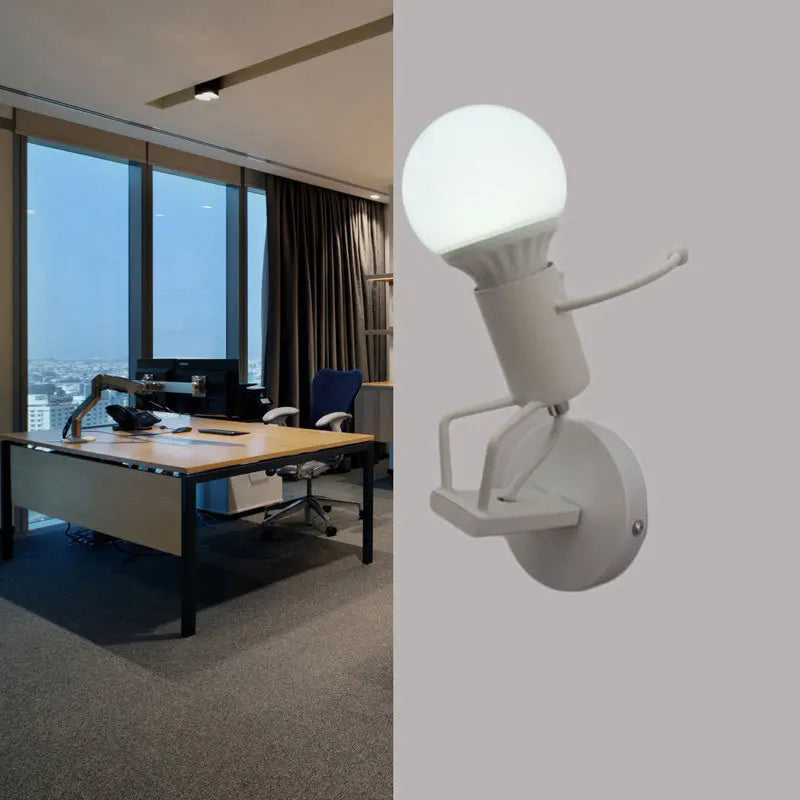 Applique murale rétro américaine Nodic – lampe murale créative en fer et métal de petite taille, avec design simple de robot cartoon, décoration artistique pour chambre et lumière plongeante.