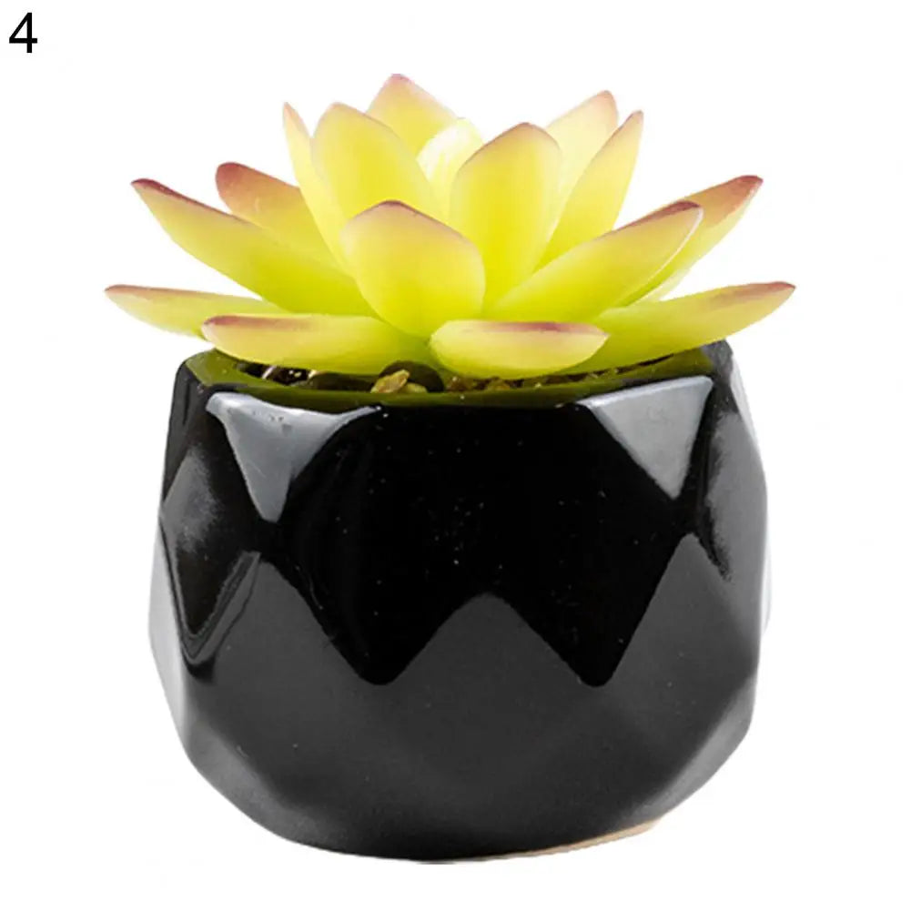 ensemble de plantes succulentes artificielles vertes en pot de céramique noire, bonsaï factice avec vase, décoration pour maison et balcon.