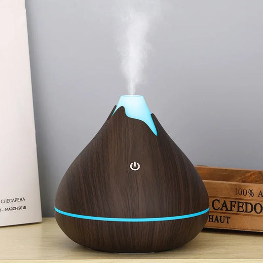 Diffuseur d'huiles essentielles aromathérapie 350ML – grain de bois, télécommande, humidificateur à ultrasons avec éclairage LED 7 couleurs.