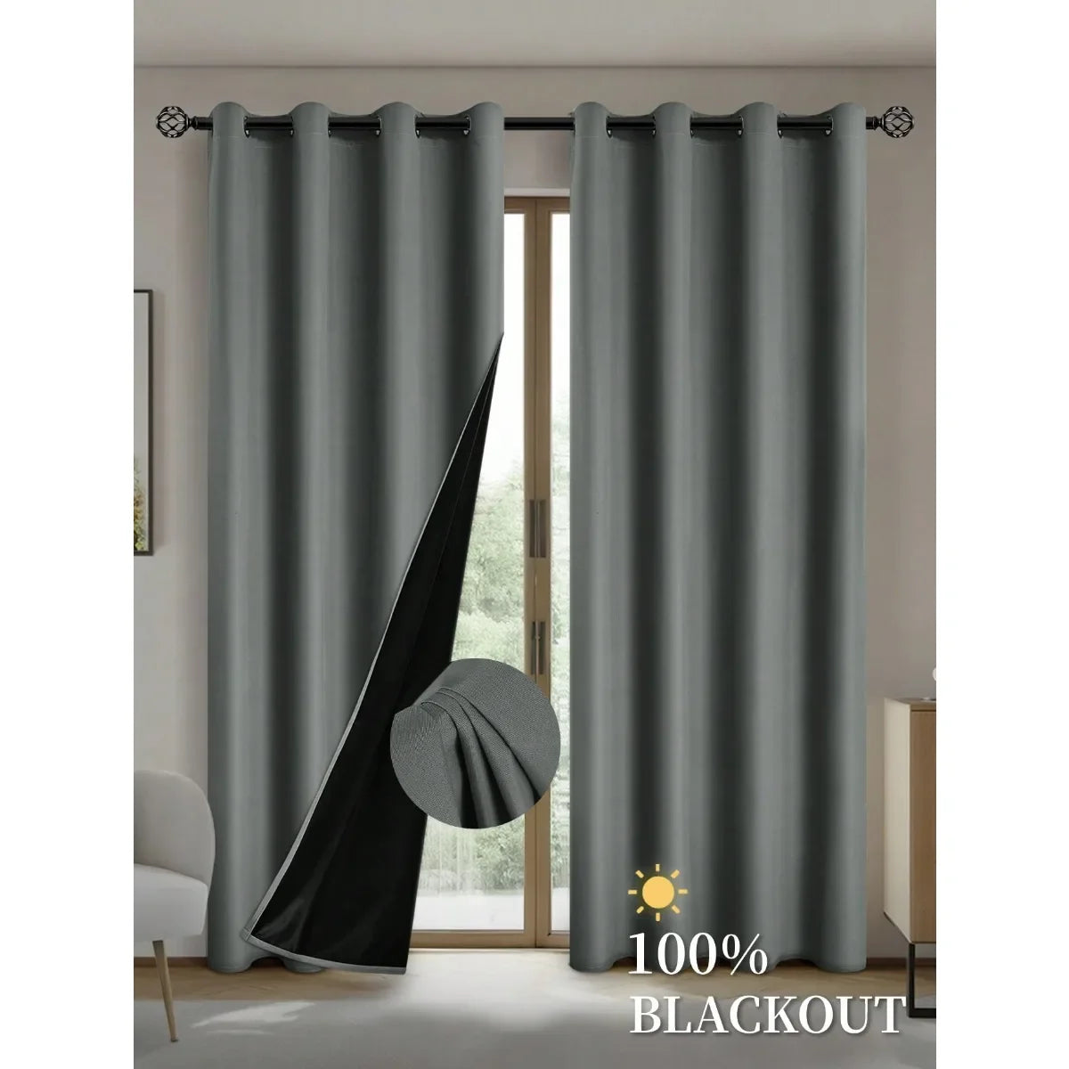 Lot de 2 rideaux occultants avec doublure isolante enduite – adaptés pour salon, chambre, cuisine, décoration intérieure et aménagement de pièce.